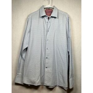 JT CLOTHERS Mens XL Blue Gingham Check‎ Long Sleeve Button Up Shirt Dress Casual